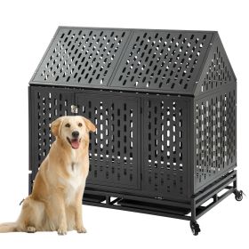 Heavy Duty Dog Crate Cage Kennel Strong Metal Frame Kennel Durable Indoor & Outdoor Kennel for Large Dogs, Easy to Assemble and Move with Four Wheels