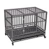 37"L x 29"H Heavy Duty Metal Dog Kennel Cage Crate with 4 Universal Wheels, Openable Flat Top and Front Door, Black
