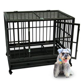 Heavy Duty Dog Crate Large Kennel Cage Metal Playpen W/Wheels & Tray 36"
