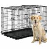 48" Pet Kennel Cat Dog Folding Crate Animal Playpen Wire Cage With Plastic Pan 2 Door