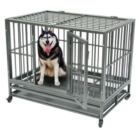 36'' Dog Cage Crate Heavy Duty Strong Metal Pet Kennel Playpen w/ Wheels Tray