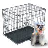 24" Pet Kennel Cat Dog Folding Crate Animal Playpen Wire Cage With Plastic Pan 2 Door