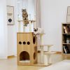 (Do Not Sell on Amazon) Modern Wooden Cat Tree Multi-Level Cat Tower With Fully Sisal Covering Scratching Posts, Deluxe Condos And Large Space Capsule