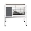 Wooden Rabbit Hutch with Wheels, Indoor/Outdoor Pet House with Pull Out Tray - Gray and White XH
