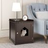 Cat Litter Box Enclosure, Wooden Cat Washroom with Vent Holes, Cat House Nightstand Side Table for Bedroom, Living Room, Brown XH