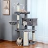 Modern Large Cat Tree with Spacious Condo, Large Top Perch, Cozy Hammock, Scratching Post, Climbing Ladder, Feeding Bowl and Cat Interactive Toy For B