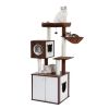 (Do Not Sell on Amazon) All-in-One Multi-Functional Cat Tree Modern Wood Cat Tower with Cat Washroom Litter Box House, Cat Condo, Top Perch, Large Ham