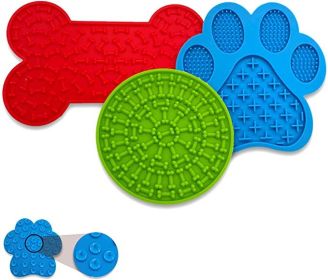 ECOUR 3 Pack Lick MAT for Dogs & Cats Slow Feeders for Boredom & Anxiety Reduction, in Bone, Paw & Round Shape, Best for Yogurt & Peanut Butter, Alter