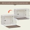 34" Length Elegant Wooden Structure White Dog Cage Crate, End Table with movable salver, Decorative Dog House Cage Indoor Use, Furniture style, with w