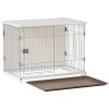34" Length Elegant Wooden Structure White Dog Cage Crate, End Table with movable salver, Decorative Dog House Cage Indoor Use, Furniture style, with w