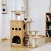 (Do Not Sell on Amazon) Modern Wooden Cat Tree Multi-Level Cat Tower With Fully Sisal Covering Scratching Posts, Deluxe Condos And Large Space Capsule