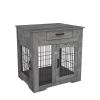 Furniture Style Dog Crate End Table with Drawer, Pet Kennels with Double Doors, Dog House Indoor Use, Weathered Grey