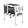 Wooden Rabbit Hutch with Wheels, Indoor/Outdoor Pet House with Pull Out Tray - Gray and White XH