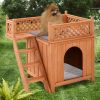 New Style Wood Pet Dog House With Roof Balcony And Bed Shelter