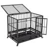 Heavy Duty Dog Crate Large Kennel Cage Metal Playpen W/Wheels & Tray 36"