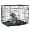 24" Pet Kennel Cat Dog Folding Crate Animal Playpen Wire Cage With Plastic Pan 2 Door
