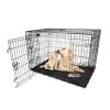 48" Pet Kennel Cat Dog Folding Crate Animal Playpen Wire Cage With Plastic Pan 2 Door