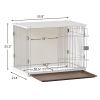 34" Length Elegant Wooden Structure White Dog Cage Crate, End Table with movable salver, Decorative Dog House Cage Indoor Use, Furniture style, with w