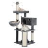 Modern Large Cat Tree with Spacious Condo, Large Top Perch, Cozy Hammock, Scratching Post, Climbing Ladder, Feeding Bowl and Cat Interactive Toy For B