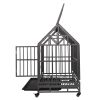 37"L x 41"H Heavy Duty Metal Dog Kennel Cage Crate with 4 Universal Wheels, Openable Pointed Top and Front Door, Black