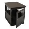 Wood Dog Crate Furniture, End Table Designed Dog Kennel with Side Slats, Brown