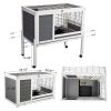 Wooden Rabbit Hutch with Wheels, Indoor/Outdoor Pet House with Pull Out Tray - Gray and White XH