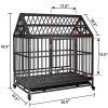 37"L x 41"H Heavy Duty Metal Dog Kennel Cage Crate with 4 Universal Wheels, Openable Pointed Top and Front Door, Black