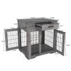 Furniture Style Dog Crate End Table with Drawer, Pet Kennels with Double Doors, Dog House Indoor Use, Weathered Grey