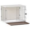 34" Length Elegant Wooden Structure White Dog Cage Crate, End Table with movable salver, Decorative Dog House Cage Indoor Use, Furniture style, with w