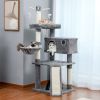 Modern Large Cat Tree with Spacious Condo, Large Top Perch, Cozy Hammock, Scratching Post, Climbing Ladder, Feeding Bowl and Cat Interactive Toy For B