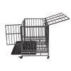37"L x 29"H Heavy Duty Metal Dog Kennel Cage Crate with 4 Universal Wheels, Openable Flat Top and Front Door, Black