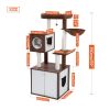 (Do Not Sell on Amazon) All-in-One Multi-Functional Cat Tree Modern Wood Cat Tower with Cat Washroom Litter Box House, Cat Condo, Top Perch, Large Ham