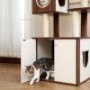 (Do Not Sell on Amazon) All-in-One Multi-Functional Cat Tree Modern Wood Cat Tower with Cat Washroom Litter Box House, Cat Condo, Top Perch, Large Ham