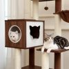 (Do Not Sell on Amazon) All-in-One Multi-Functional Cat Tree Modern Wood Cat Tower with Cat Washroom Litter Box House, Cat Condo, Top Perch, Large Ham