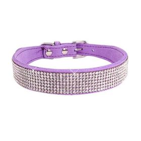 Crystal Dog Collar Solid Color Leather (Color: Purple, size: M)