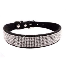 Crystal Dog Collar Solid Color Leather (Color: Black, size: XS)