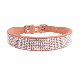 Crystal Dog Collar Solid Color Leather (Color: Brown, size: XS)