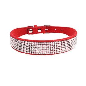 Crystal Dog Collar Solid Color Leather (Color: Red, size: XS)