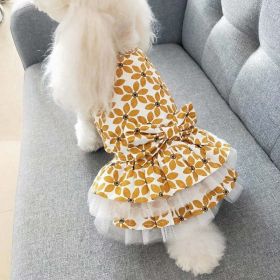 dog clothes small dog princess tutu skirt print (Color: yellow only pet maple leaf skirt yellow)