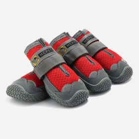 Pet Non-Skid Booties, Waterproof Socks Breathable Non-Slip with 3m Reflective Adjustable Strap Small to Large Size (4PCS/Set) Paw Protector (Color: Red, size: S)