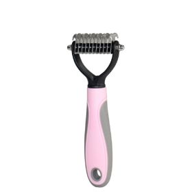 Pet Grooming Tool 2 Sided Undercoat Rake for Cats & Dogs - Safe Dematting Comb for Easy Mats & Tangles Removing -Pet Brush-Cat Grooming-Grooming Tool (Color: Pink)