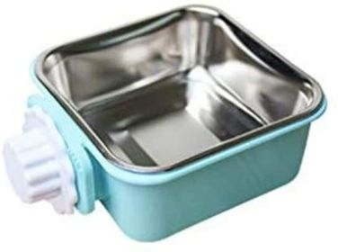 Stainless Steel Pet Crate Bowl Removable Cage Hanging Bowls with Bolt Holder for Pets (Color: Blue)