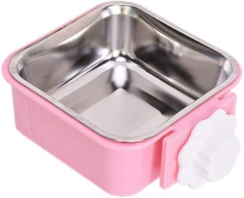 Stainless Steel Pet Crate Bowl Removable Cage Hanging Bowls with Bolt Holder for Pets (Color: Pink)