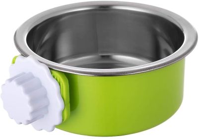 Removable Hanging Food Stainless Steel Water Bowl Cage Bowl for Dogs Cats Birds Small Animals (Color: green)