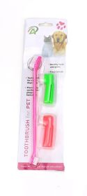 Two Headed Dog Toothbrush Set Canine Dental Hygiene Brush with 2 Finger Brushes Soft Bristles (Color: Pink)