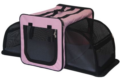 Pet Life Capacious Dual-Expandable Wire Folding Lightweight Collapsible Travel Pet Dog Crate (Color: Pink, size: X-Small)
