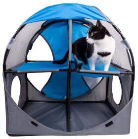 Pet Life Kitty-Play Obstacle Travel Collapsible Soft Folding Pet Cat House (Color: Blue, Grey)