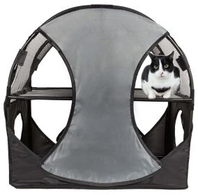Pet Life Kitty-Play Obstacle Travel Collapsible Soft Folding Pet Cat House (Color: Grey, Black)