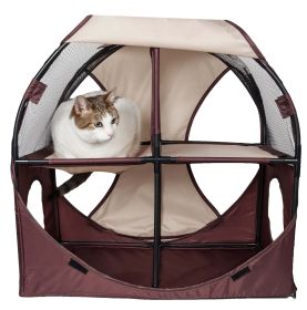 Pet Life Kitty-Play Obstacle Travel Collapsible Soft Folding Pet Cat House (Color: Khaki, Brown)