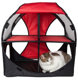 Pet Life Kitty-Play Obstacle Travel Collapsible Soft Folding Pet Cat House (Color: Red, Black)